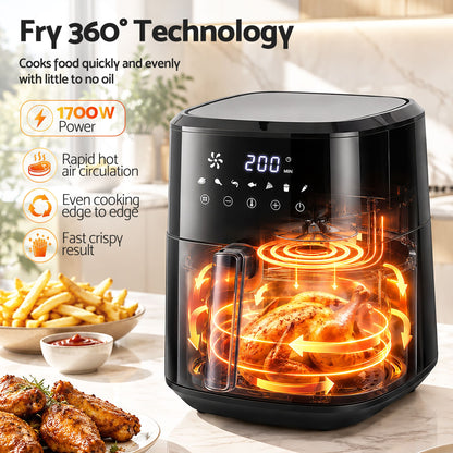 Devanti Air Fryer 6.5L 1700W Digital Touch 8 Presets Non-Stick Basket Black-Appliances > Kitchen Appliances > Air Fryers-PEROZ Accessories