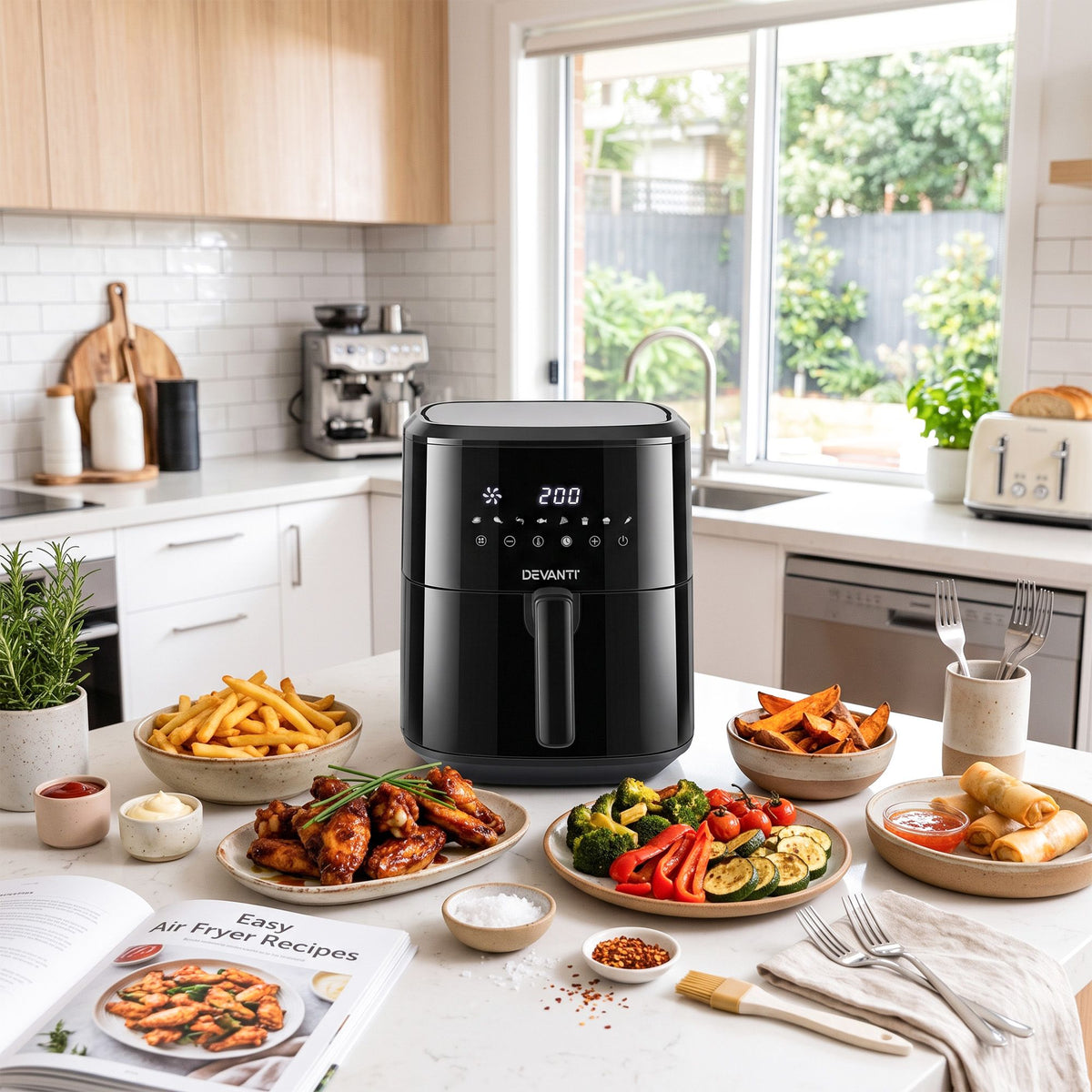 Devanti Air Fryer 6.5L 1700W Digital Touch 8 Presets Non-Stick Basket Black-Appliances > Kitchen Appliances > Air Fryers-PEROZ Accessories
