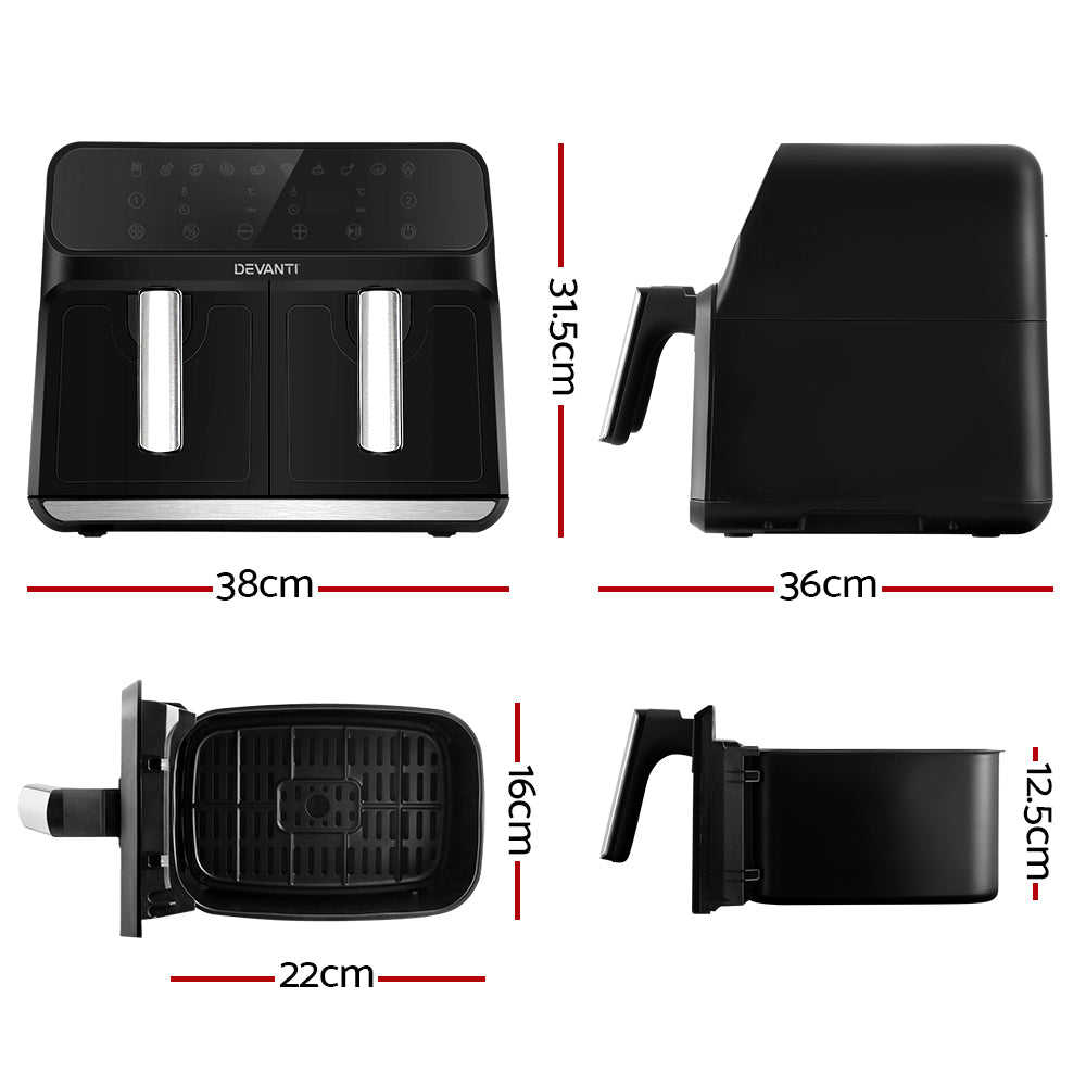 Devanti Air Fryer 8L Dual Zone Fryers-Air Fryers-PEROZ Accessories