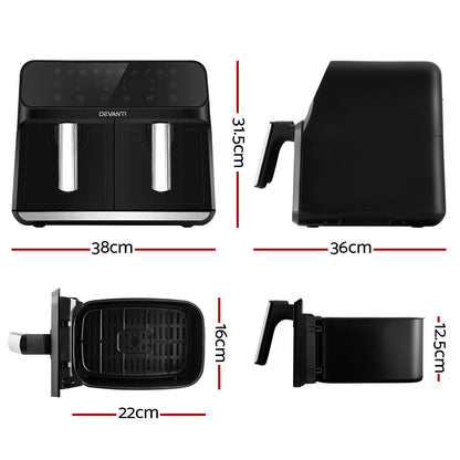 Devanti Air Fryer 8L Dual Zone Fryers-Air Fryers-PEROZ Accessories