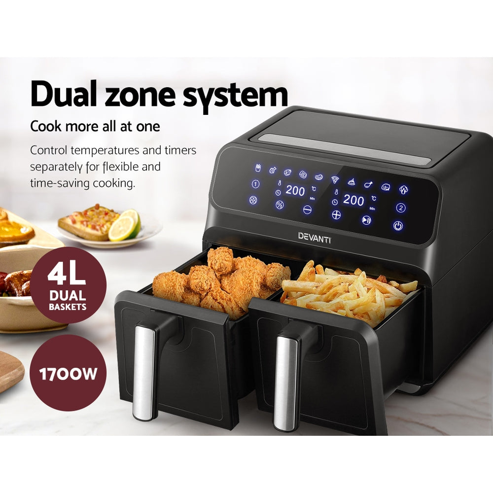 Devanti Air Fryer 8L Dual Zone Fryers-Air Fryers-PEROZ Accessories