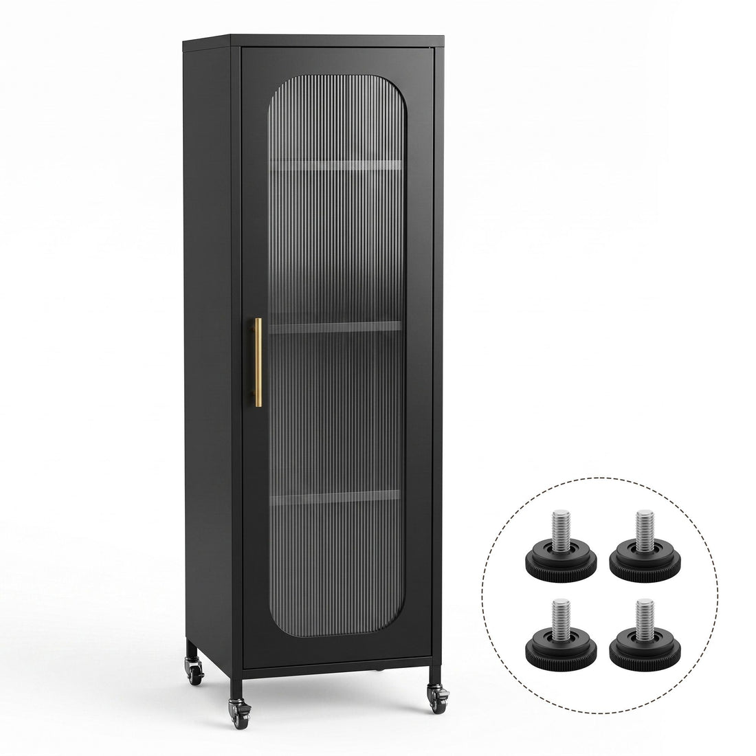Artiss Buffet Cabinet Sideboard Slim Fluted Kitchen Storage Trolley Wheels Black-Furniture > Dining > Kitchen &amp; Dining Trolleys-PEROZ Accessories
