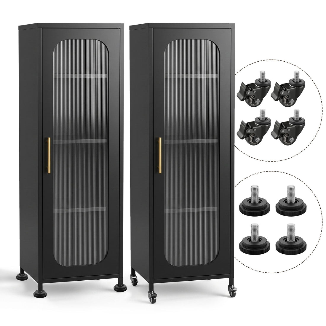 Artiss Buffet Cabinet Sideboard X2 Slim Kitchen Storage Trolley Wheels Black-Furniture > Dining > Kitchen &amp; Dining Trolleys-PEROZ Accessories