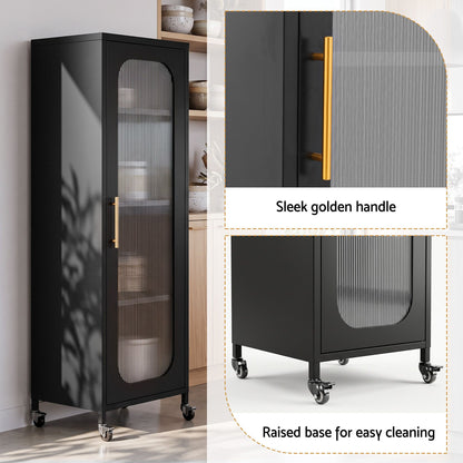 Artiss Buffet Cabinet Sideboard X2 Slim Kitchen Storage Trolley Wheels Black