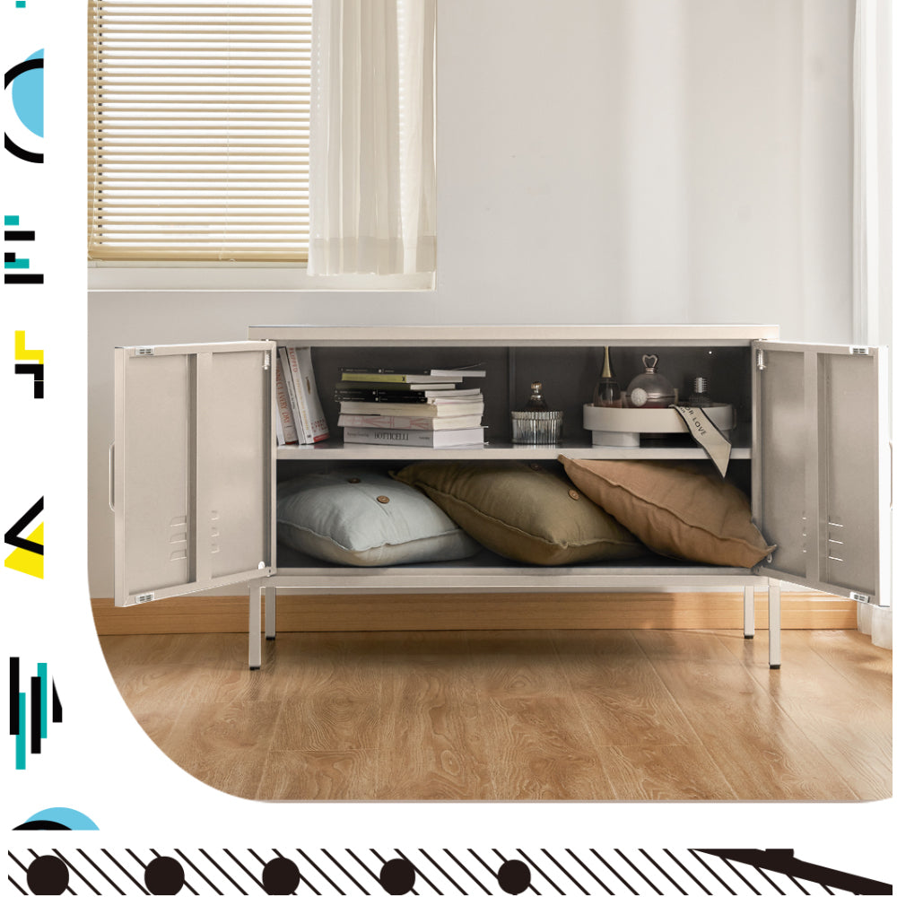 Artiss Buffet Sideboard Metal Cabinet - BASE White-Furniture > Living Room-PEROZ Accessories
