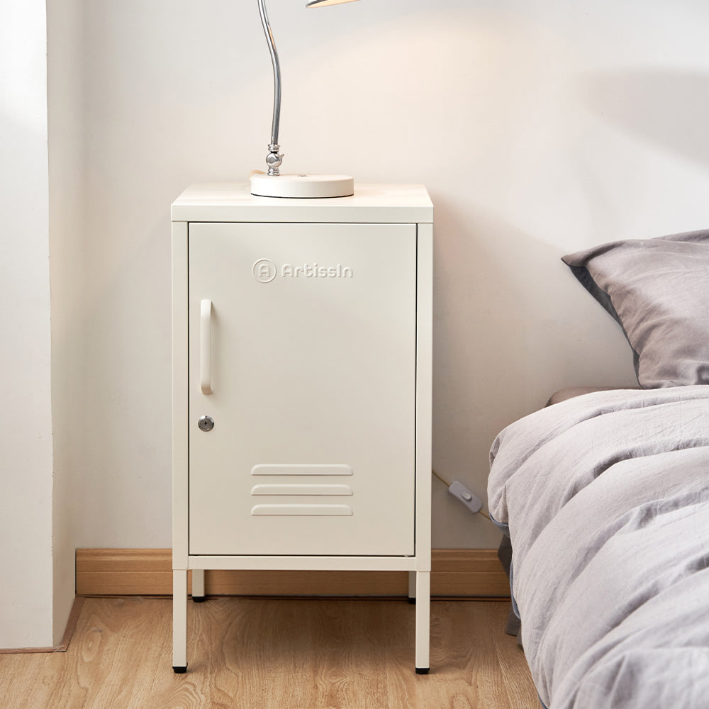 ArtissIn Bedside Table Metal Cabinet - White-Furniture &gt; Bedroom &gt; Bedside Tables-PEROZ Accessories