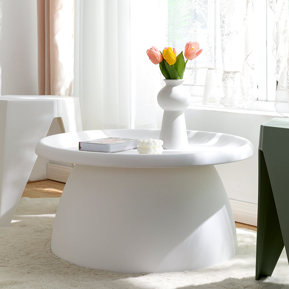 Artiss Coffee Table Round 71CM Plastic White-Furniture &gt; Living Room-PEROZ Accessories