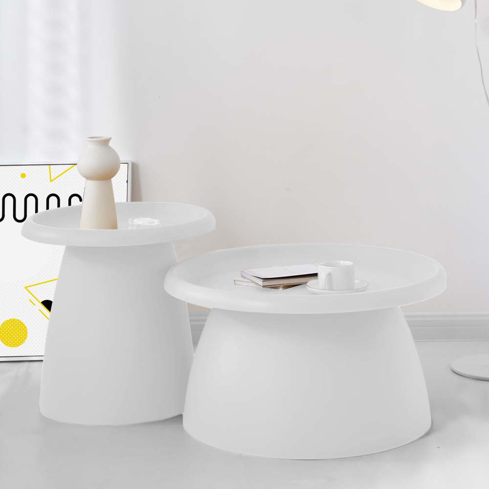 Artiss Coffee Table Round 71CM Plastic White-Furniture &gt; Living Room-PEROZ Accessories