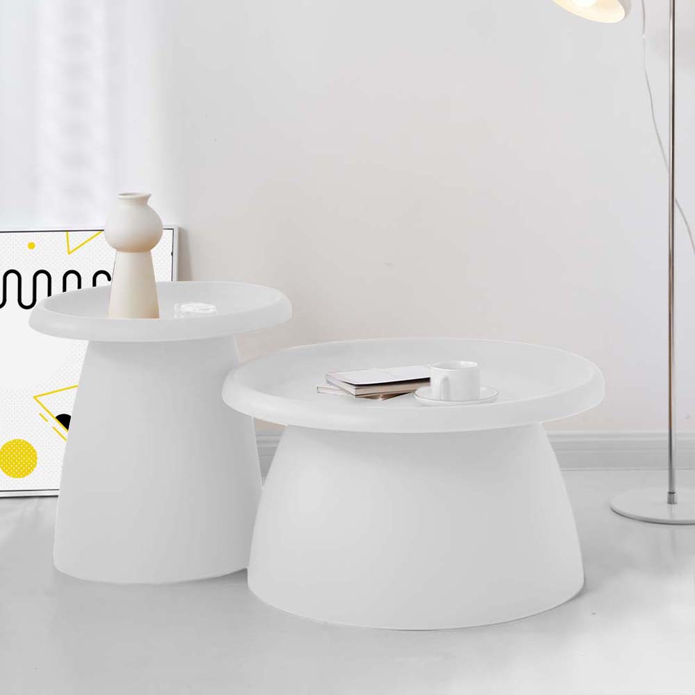 Artiss Coffee Table Round 52CM Plastic White-Furniture &gt; Living Room-PEROZ Accessories