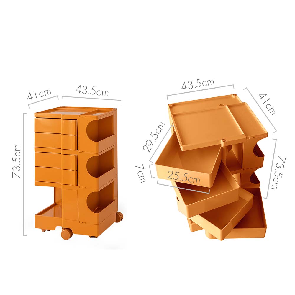 ArtissIn Storage Trolley Bedside Table 5 Tier Cart Boby Replica Orange-Bedside Tables-PEROZ Accessories
