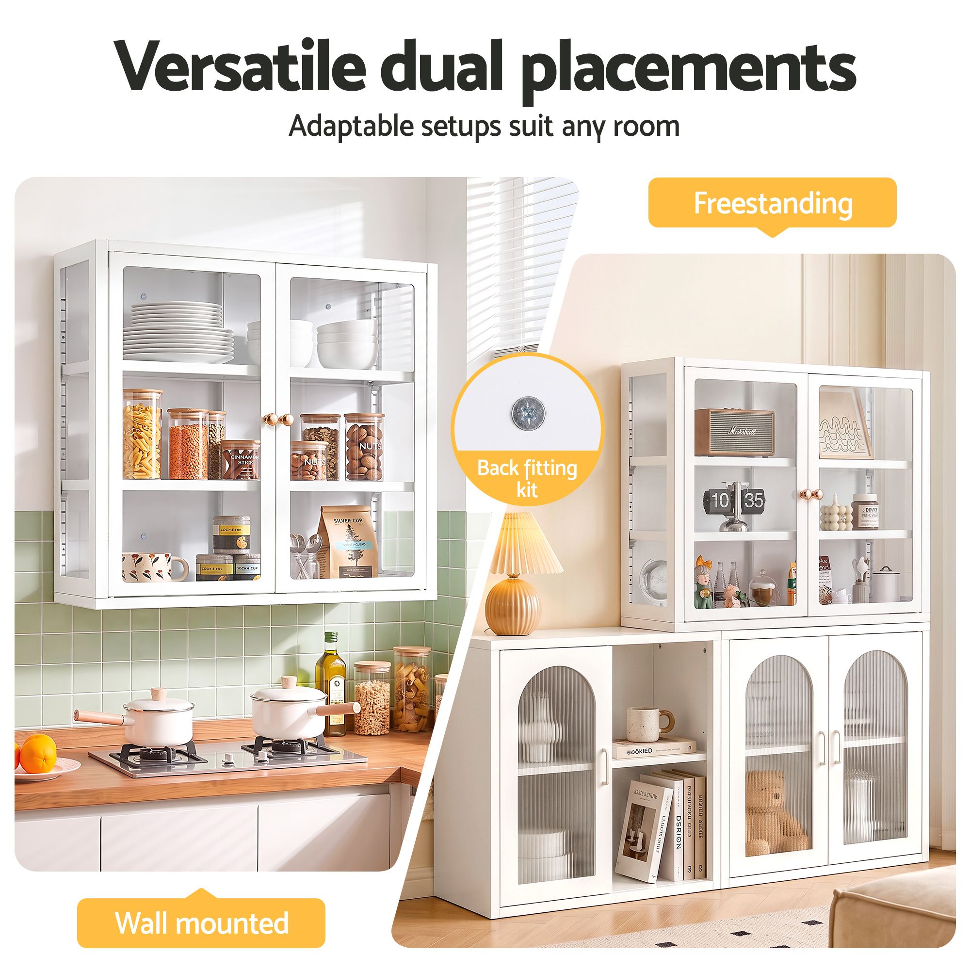 Artiss Buffet Cabinet Sideboard X2 Wall Mounted Clear Display Storage 60cm White