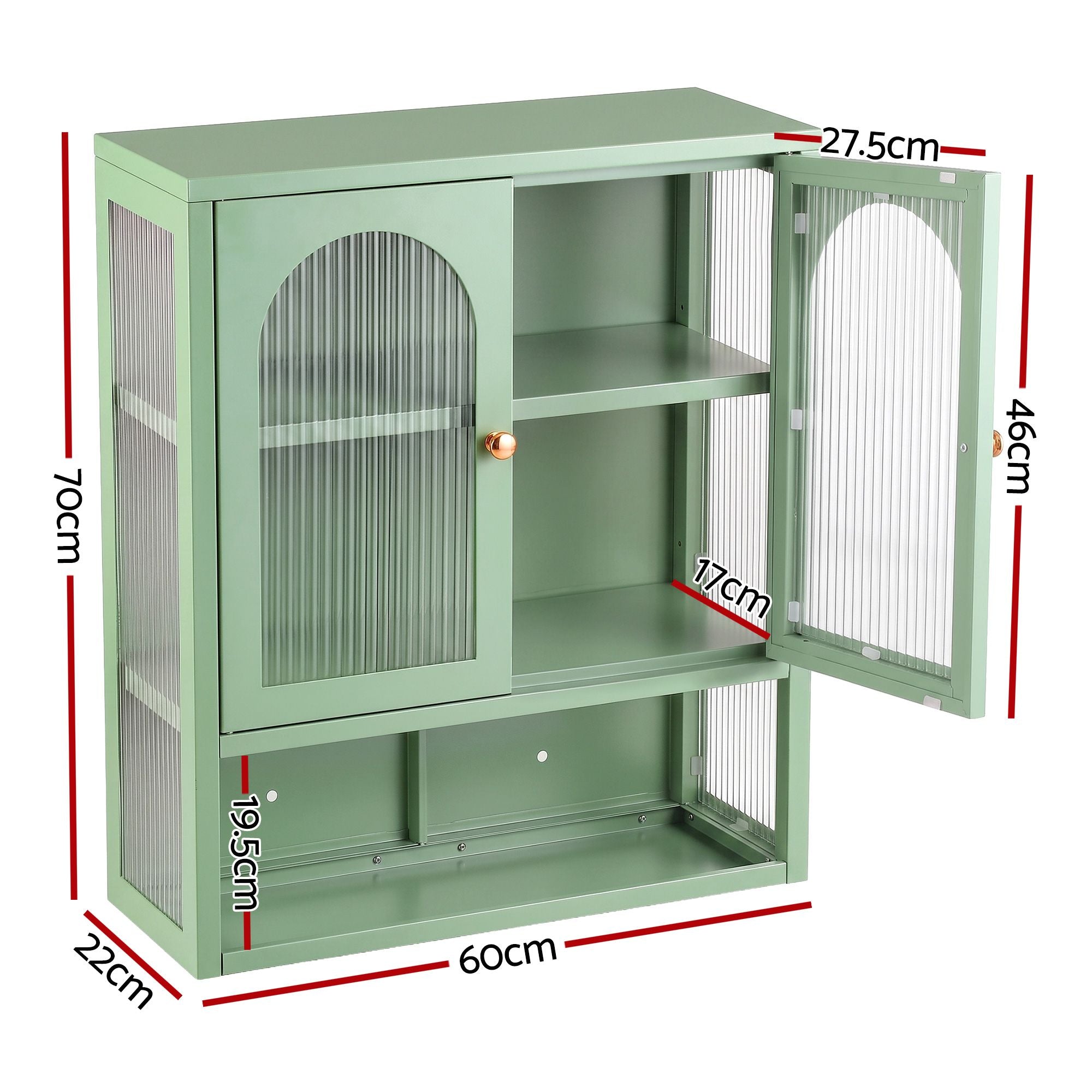 Artiss Buffet Cabinet Sideboard Wall Mounted Fluted Display Storage 70cm Green