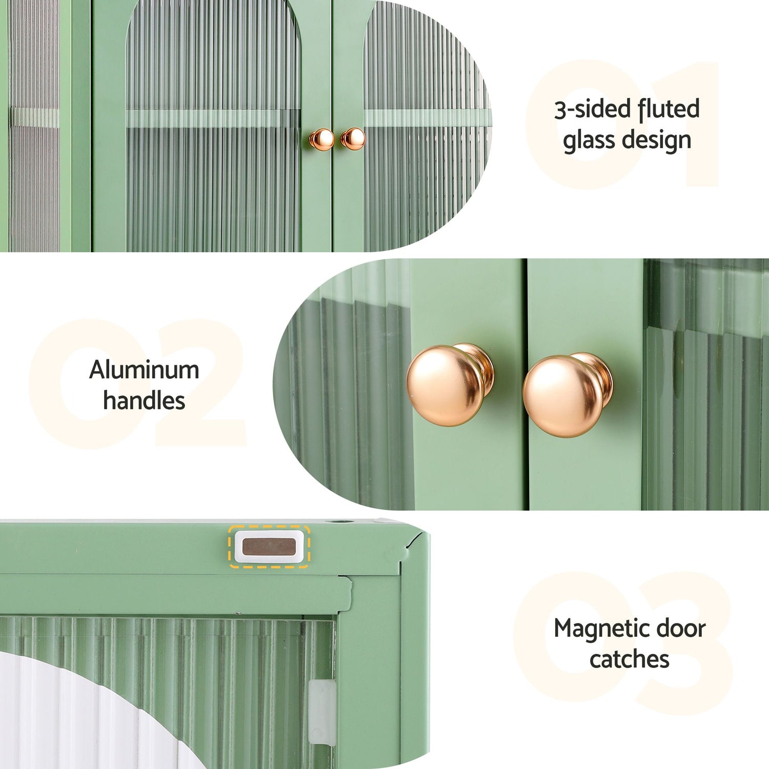 Artiss Buffet Cabinet Sideboard Wall Mounted Fluted Display Storage 70cm Green