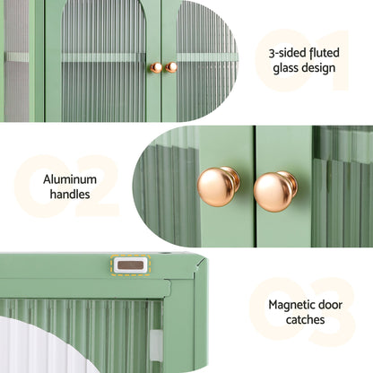 Artiss Buffet Cabinet Sideboard Wall Mounted Fluted Display Storage 70cm Green