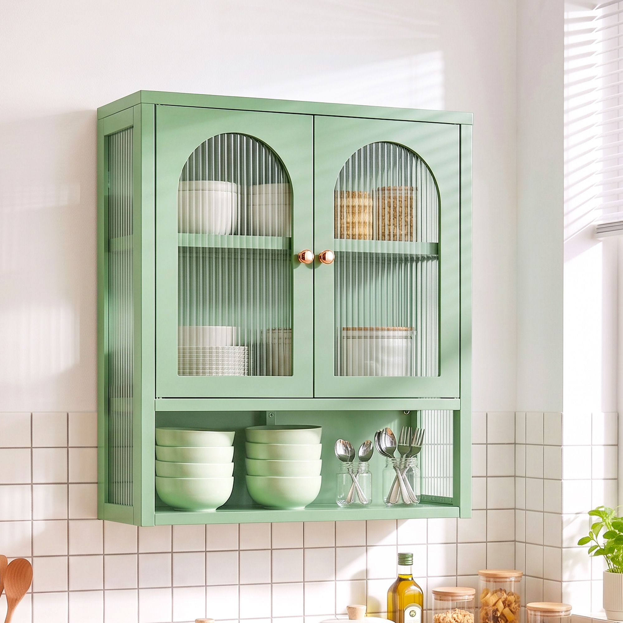 Artiss Buffet Cabinet Sideboard Wall Mounted Fluted Display Storage 70cm Green