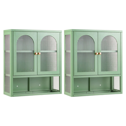 Artiss Buffet Cabinet Sideboards X2 Wall Mounted Fluted Display Storage Green-Furniture > Dining > Buffets &amp; Sideboards-PEROZ Accessories