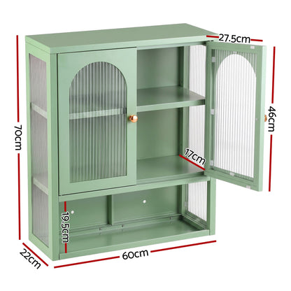Artiss Buffet Cabinet Sideboards X2 Wall Mounted Fluted Display Storage Green-Furniture > Dining > Buffets &amp; Sideboards-PEROZ Accessories