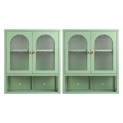 Artiss Buffet Cabinet Sideboards X2 Wall Mounted Fluted Display Storage Green-Furniture > Dining > Buffets &amp; Sideboards-PEROZ Accessories