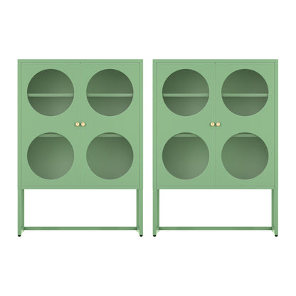 Artiss 2x Buffet Sideboard Cabinet ELLA Cupboard Storage Glass Doors Metal Green
