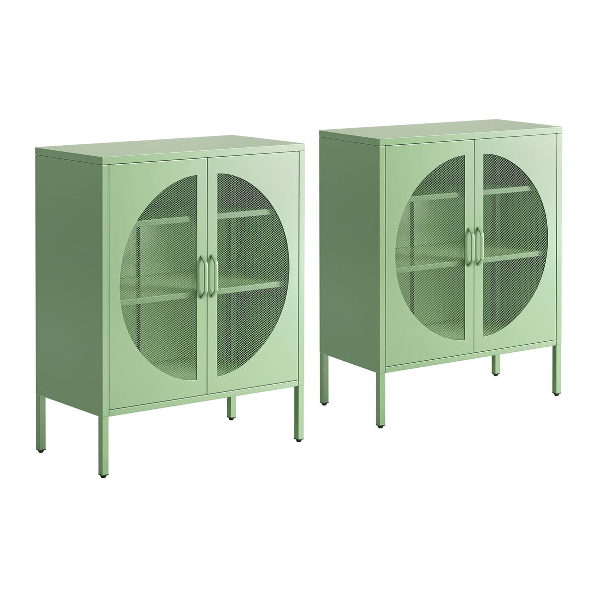 Artiss 2x Buffet Sideboard Cabinet ELSA Cupboard Storage Mesh Doors Metal Green-Furniture > Dining > Buffets &amp; Sideboards-PEROZ Accessories