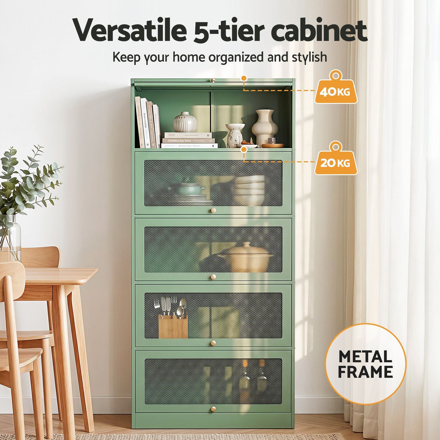 Artiss Buffet Sideboard Metal Cabinet - ELIA Green-Furniture > Living Room-PEROZ Accessories