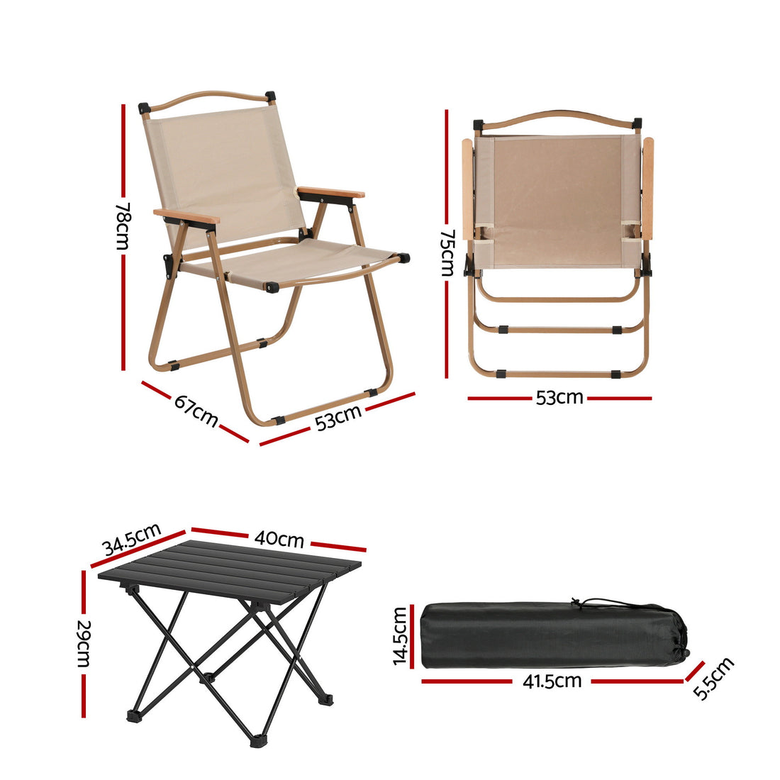 Weisshorn 3pc Camping Table Chair Set Outdoor Folding Aluminium Portable Picnic-Outdoor Recreation > Camping > Camp Furniture-PEROZ Accessories
