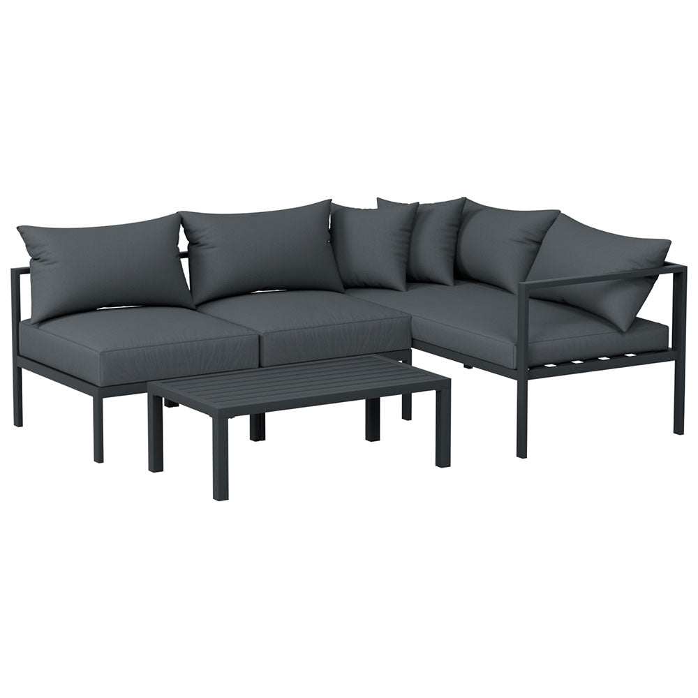 Gardeon 4 Seater Outdoor Sofa Set Aluminium Patio Furniture Setting 4PC Charcoal-Furniture &gt; Outdoor &gt; Outdoor Sofas &amp; Lounge Sets-PEROZ Accessories