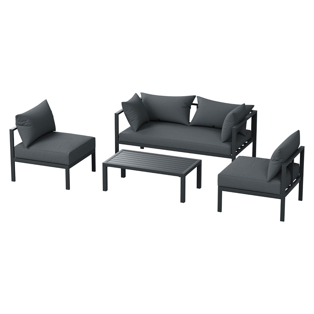 Gardeon 4 Seater Outdoor Sofa Set Aluminium Patio Furniture Setting 4PC Charcoal-Furniture &gt; Outdoor &gt; Outdoor Sofas &amp; Lounge Sets-PEROZ Accessories