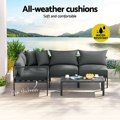 Gardeon 4 Seater Outdoor Sofa Set Aluminium Patio Furniture Setting 4PC Charcoal-Furniture &gt; Outdoor &gt; Outdoor Sofas &amp; Lounge Sets-PEROZ Accessories