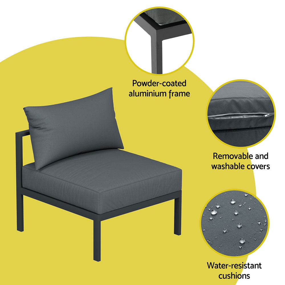 Gardeon 4 Seater Outdoor Sofa Set Aluminium Patio Furniture Setting 4PC Charcoal-Furniture &gt; Outdoor &gt; Outdoor Sofas &amp; Lounge Sets-PEROZ Accessories