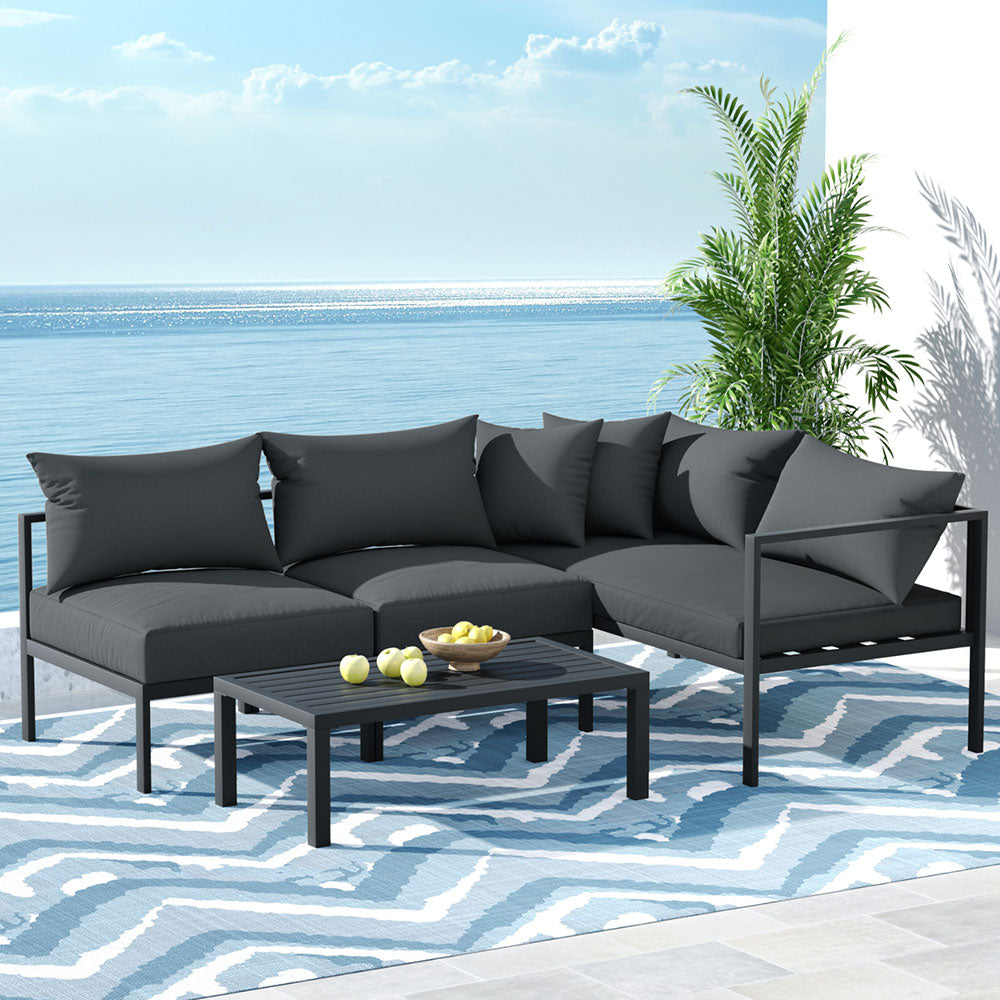 Gardeon 4 Seater Outdoor Sofa Set Aluminium Patio Furniture Setting 4PC Charcoal-Furniture &gt; Outdoor &gt; Outdoor Sofas &amp; Lounge Sets-PEROZ Accessories