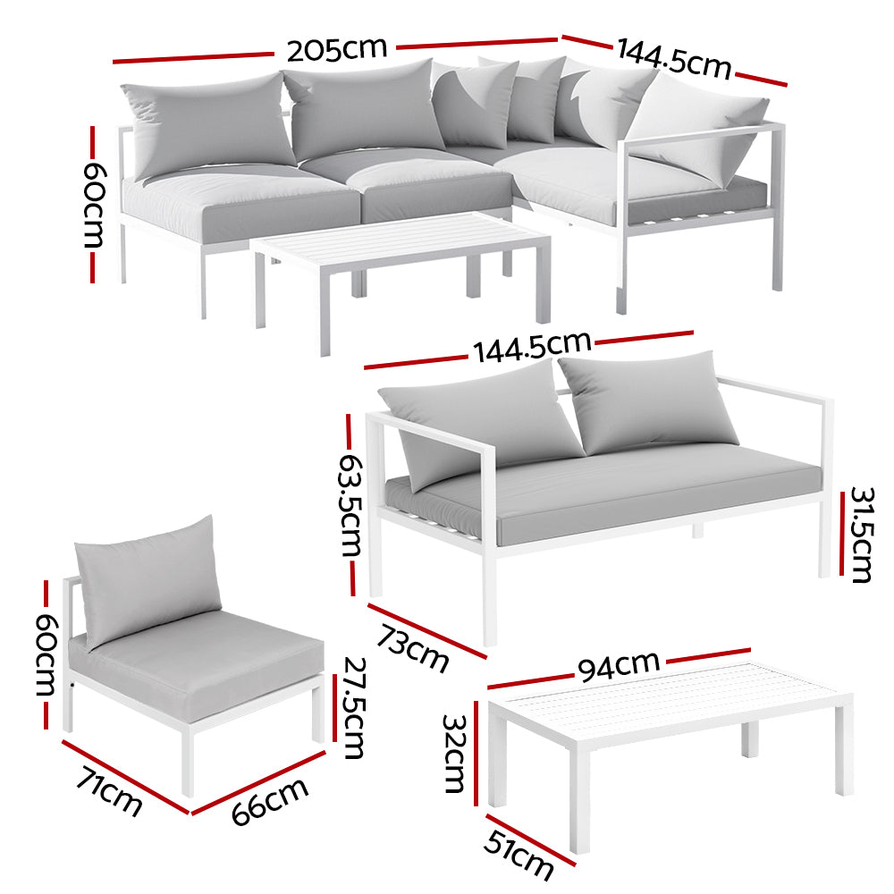 Gardeon 4 Seater Outdoor Sofa Set Aluminium Lounge Setting-Outdoor Sofa Sets-PEROZ Accessories