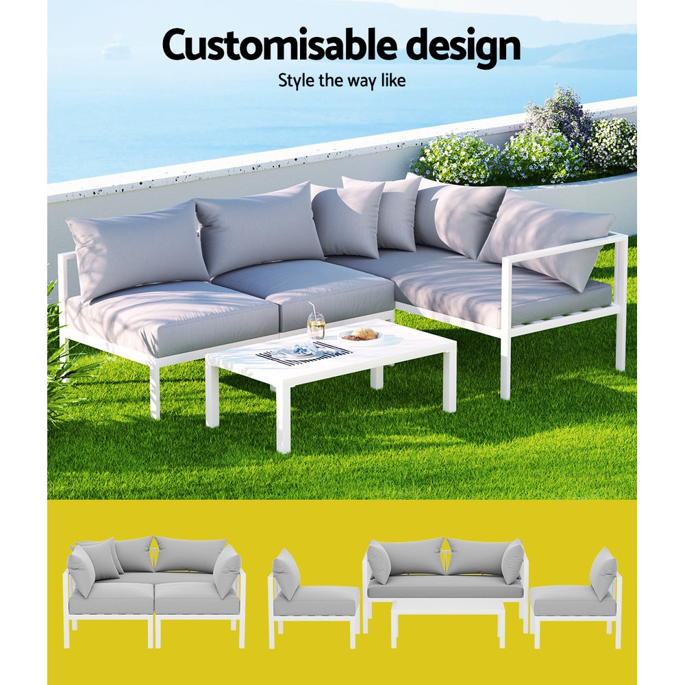 Gardeon 4 Seater Outdoor Sofa Set Aluminium Lounge Setting-Outdoor Sofa Sets-PEROZ Accessories
