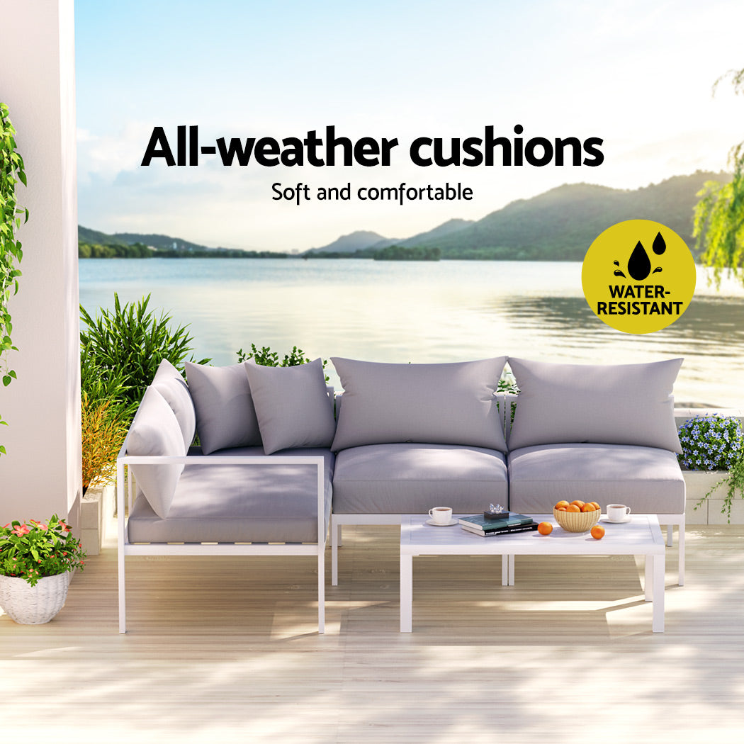 Gardeon 4 Seater Outdoor Sofa Set Aluminium Lounge Setting-Outdoor Sofa Sets-PEROZ Accessories
