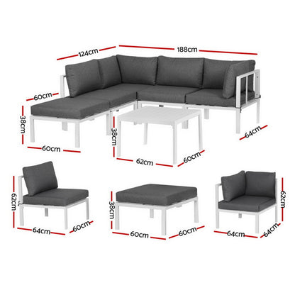Gardeon 6PCS Outdoor Sofa Set Aluminium Table and Chairs Lounge Patio Furniture-Furniture &gt; Outdoor &gt; Outdoor Sofas &amp; Lounge Sets-PEROZ Accessories