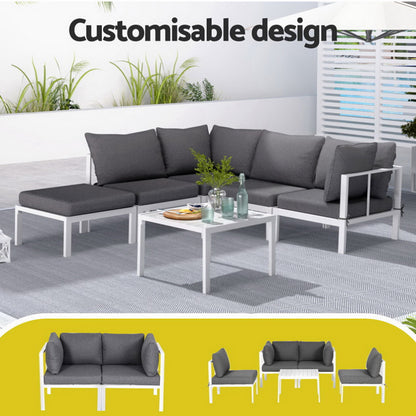 Gardeon 6PCS Outdoor Sofa Set Aluminium Table and Chairs Lounge Patio Furniture-Furniture &gt; Outdoor &gt; Outdoor Sofas &amp; Lounge Sets-PEROZ Accessories