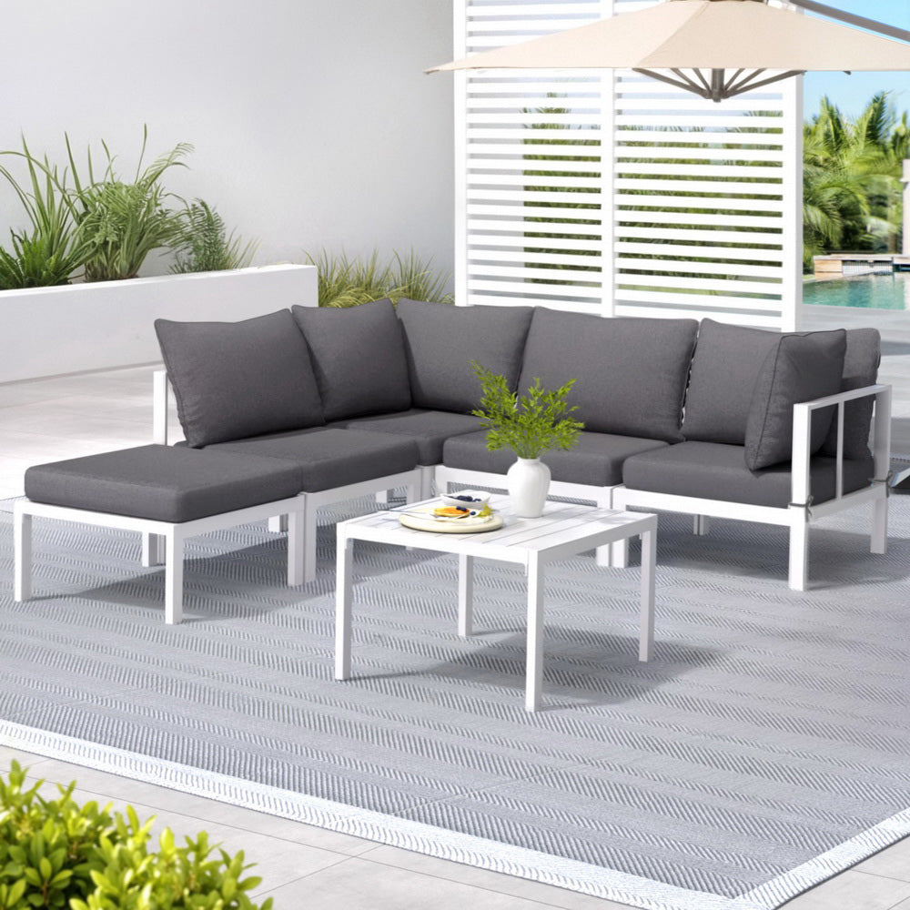 Gardeon 6PCS Outdoor Sofa Set Aluminium Table and Chairs Lounge Patio Furniture-Furniture &gt; Outdoor &gt; Outdoor Sofas &amp; Lounge Sets-PEROZ Accessories