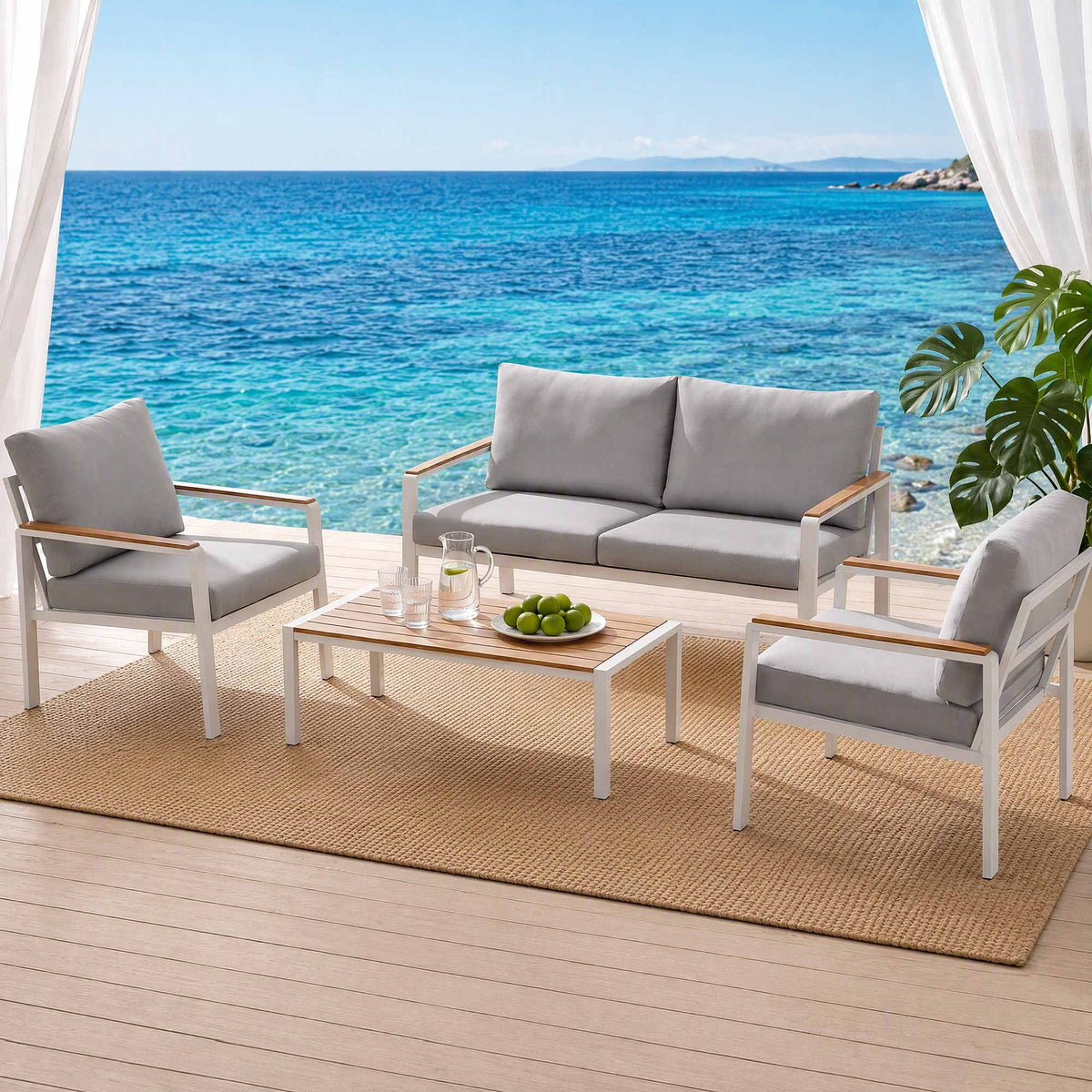 Gardeon 4-Piece Outdoor Sofa Set Aluminum Frame table and Chairs White-Furniture > Outdoor > Outdoor Sofas &amp; Lounge Sets-PEROZ Accessories