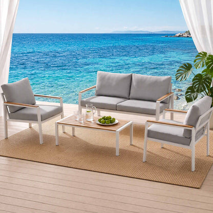Gardeon 4-Piece Outdoor Sofa Set Aluminum Frame table and Chairs White-Furniture > Outdoor > Outdoor Sofas &amp; Lounge Sets-PEROZ Accessories
