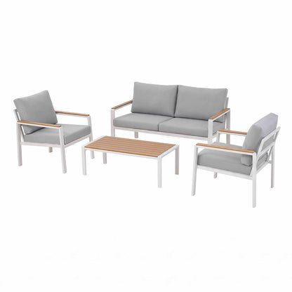 Gardeon 4-Piece Outdoor Sofa Set Aluminum Frame table and Chairs White-Furniture > Outdoor > Outdoor Sofas &amp; Lounge Sets-PEROZ Accessories