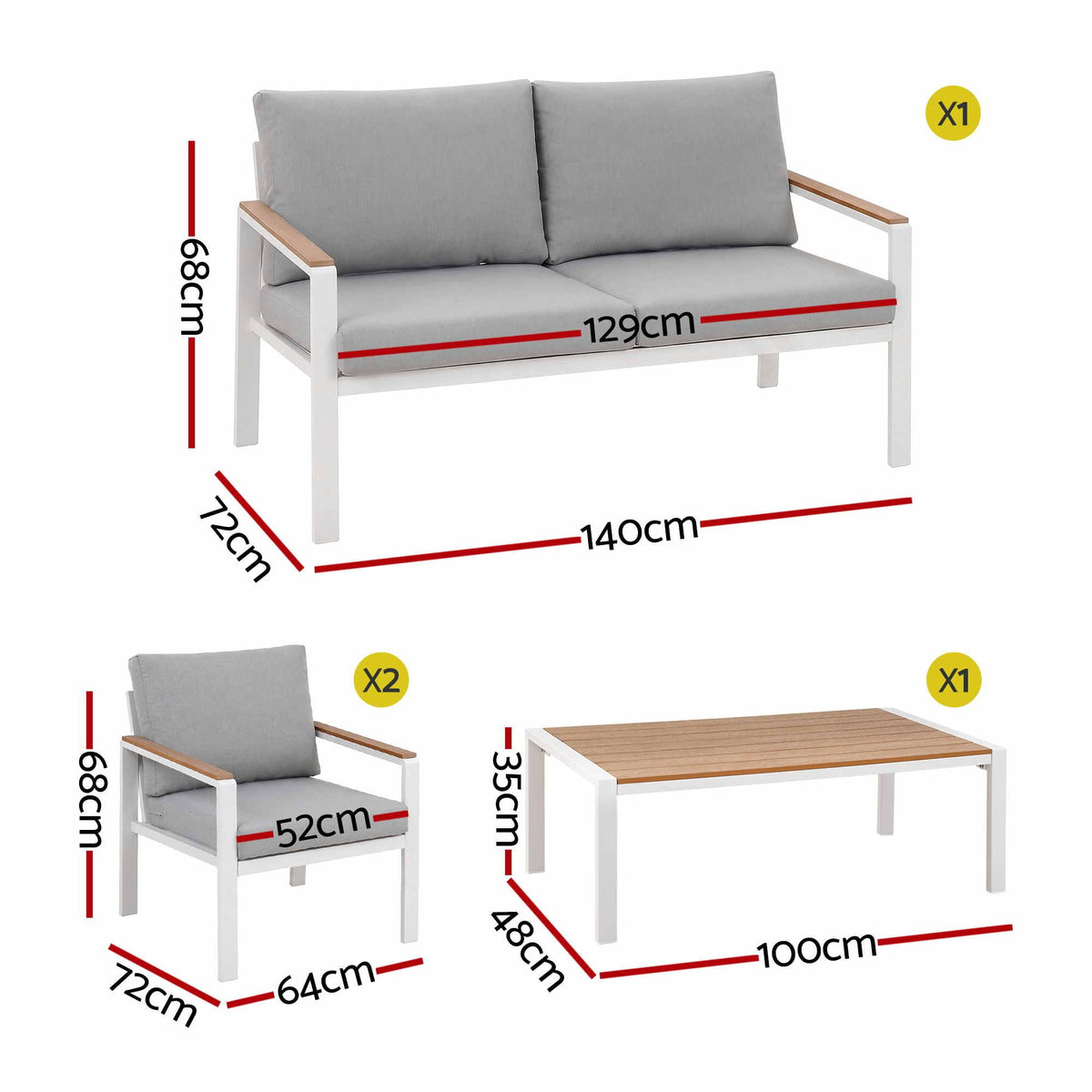 Gardeon 4-Piece Outdoor Sofa Set Aluminum Frame table and Chairs White-Furniture > Outdoor > Outdoor Sofas &amp; Lounge Sets-PEROZ Accessories