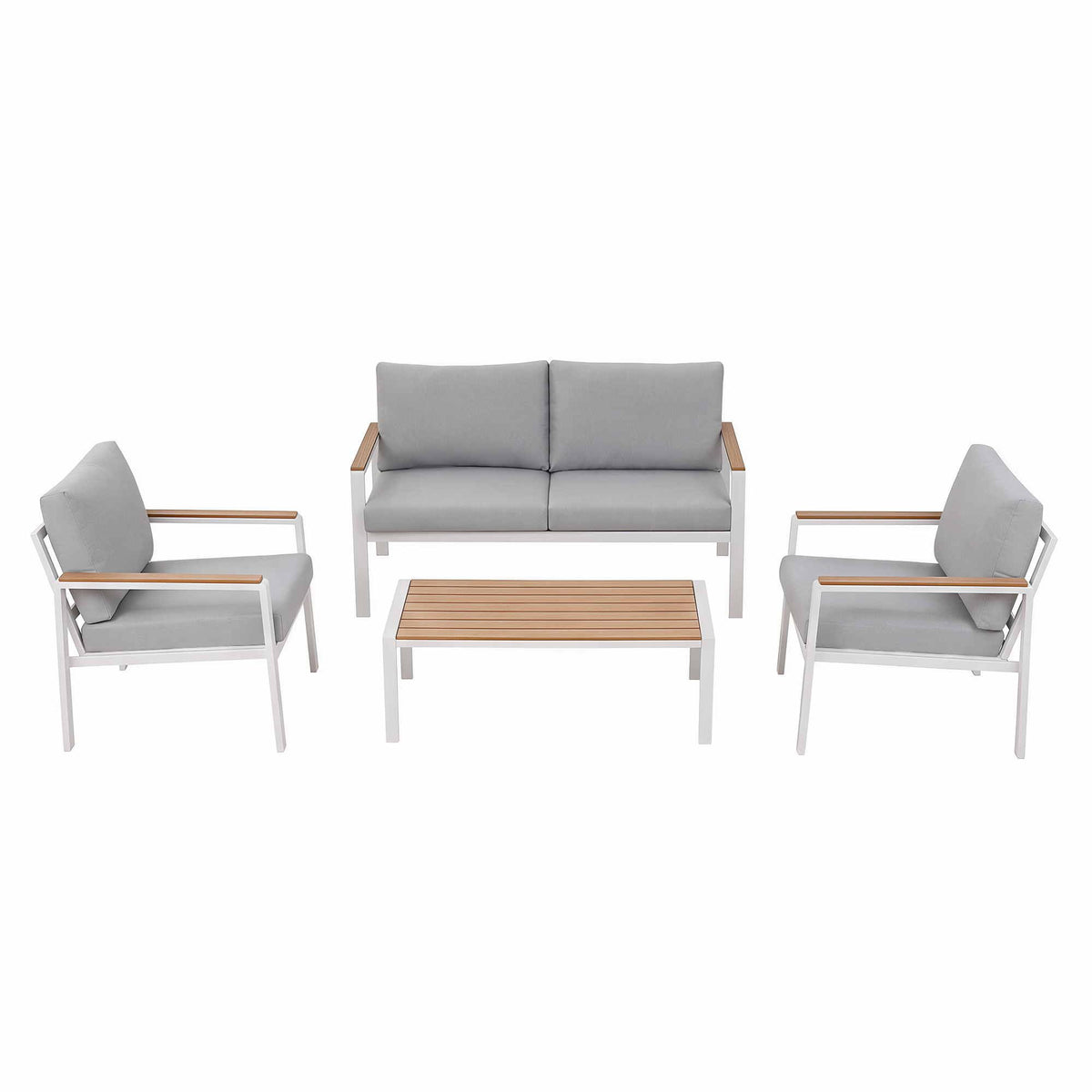 Gardeon 4-Piece Outdoor Sofa Set Aluminum Frame table and Chairs White-Furniture > Outdoor > Outdoor Sofas &amp; Lounge Sets-PEROZ Accessories