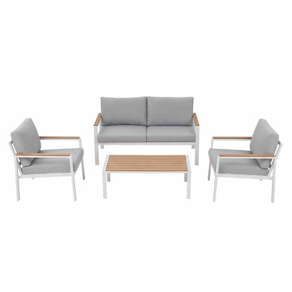 Gardeon 4-Piece Outdoor Sofa Set Aluminum Frame table and Chairs White-Furniture > Outdoor > Outdoor Sofas &amp; Lounge Sets-PEROZ Accessories