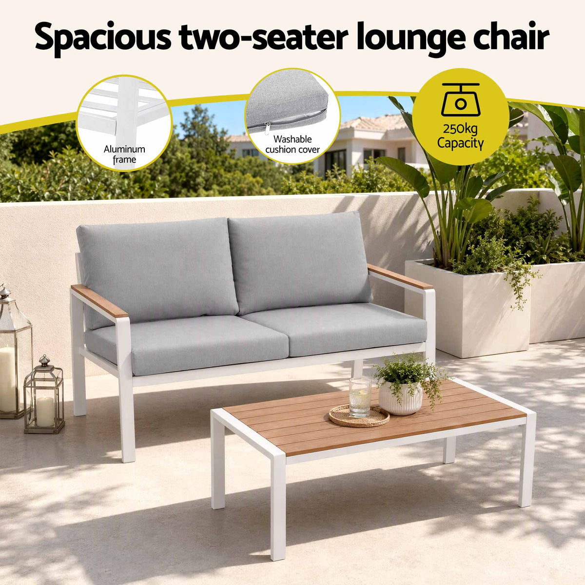 Gardeon 4-Piece Outdoor Sofa Set Aluminum Frame table and Chairs White-Furniture > Outdoor > Outdoor Sofas &amp; Lounge Sets-PEROZ Accessories