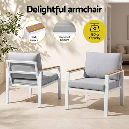 Gardeon 4-Piece Outdoor Sofa Set Aluminum Frame table and Chairs White-Furniture > Outdoor > Outdoor Sofas &amp; Lounge Sets-PEROZ Accessories