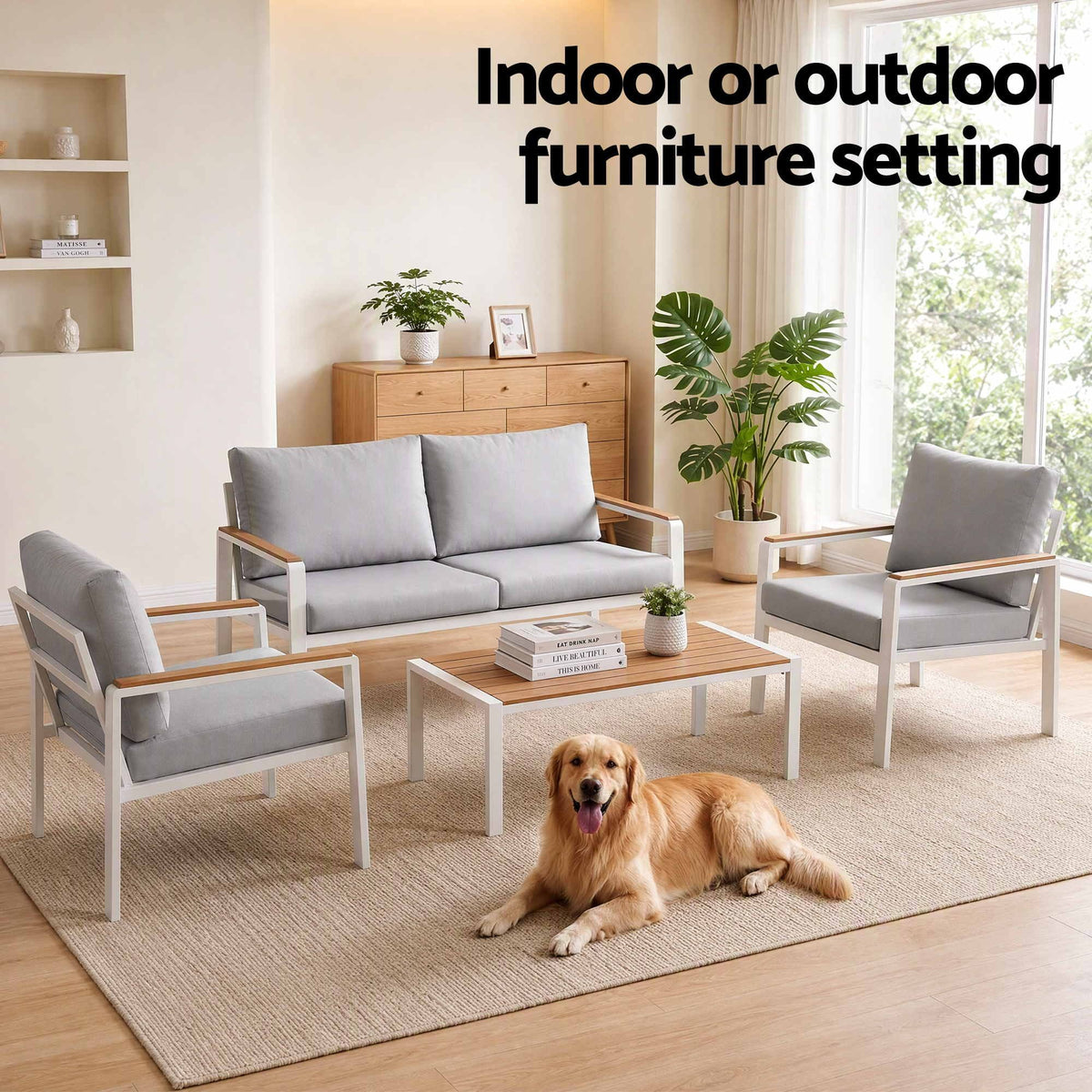 Gardeon 4-Piece Outdoor Sofa Set Aluminum Frame table and Chairs White-Furniture > Outdoor > Outdoor Sofas &amp; Lounge Sets-PEROZ Accessories