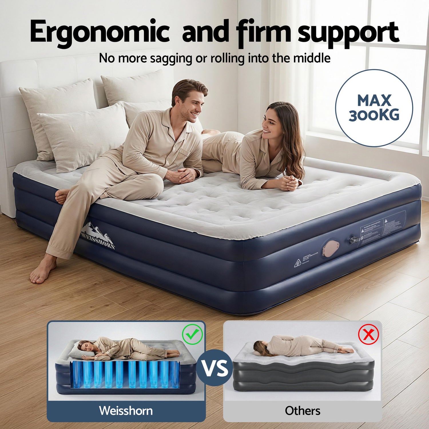 Weisshorn Air Mattress Queen Inflatable Bed 46cm Air bed Cube-Outdoor Recreation > Camping > Inflatable Mattresses-PEROZ Accessories