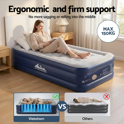 Weisshorn Air Mattress Single Inflatable Bed 46cm Air bed Cube-Outdoor Recreation > Camping > Inflatable Mattresses-PEROZ Accessories