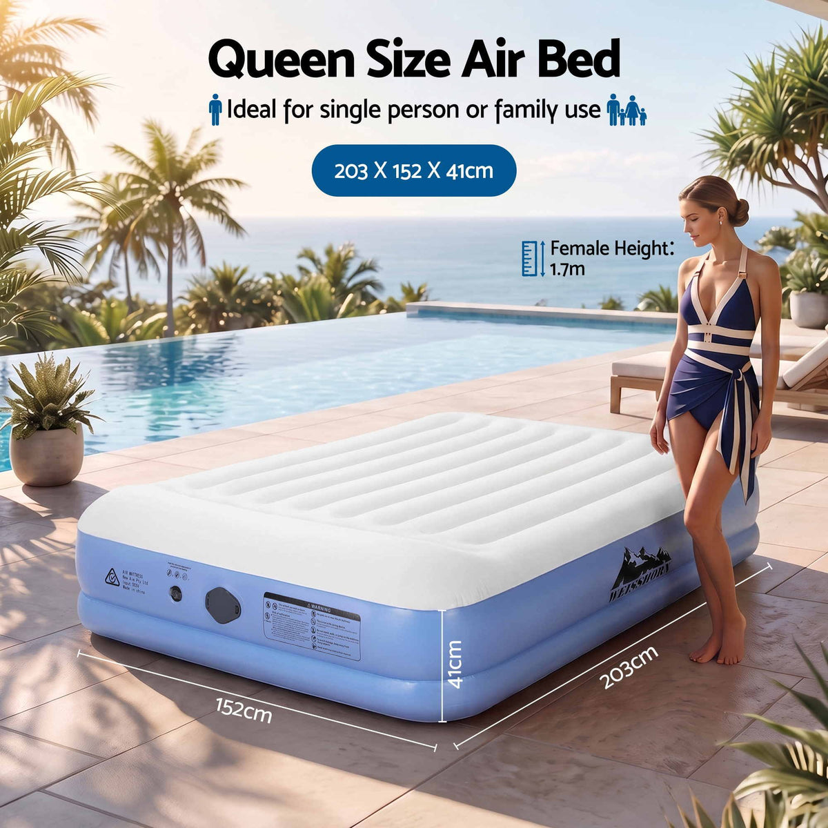 Weisshorn Queen Air Mattress with Rechargeable Cordless Pump 41cm-Outdoor Recreation > Camping > Inflatable Mattresses-PEROZ Accessories