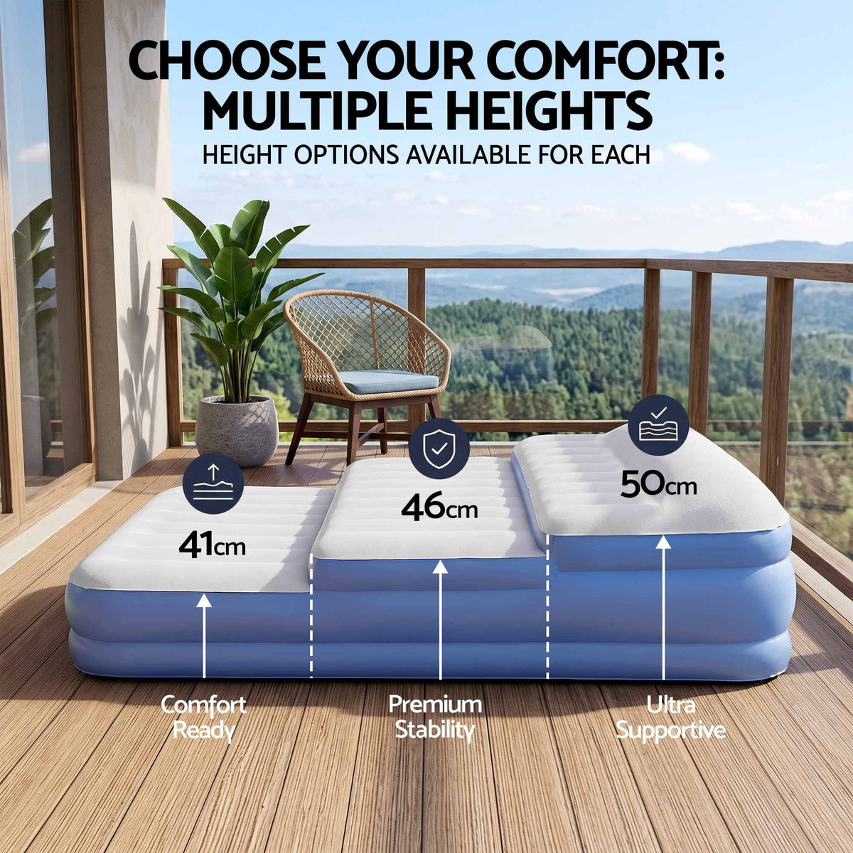 Weisshorn Queen Air Mattress with Rechargeable Cordless Pump 41cm-Outdoor Recreation > Camping > Inflatable Mattresses-PEROZ Accessories